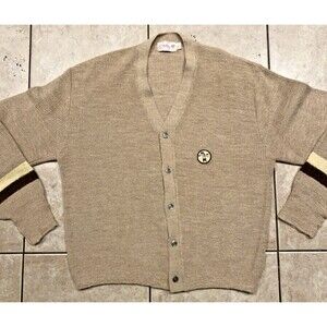 Catalina Cardigan Men XL Beige Alpaca Striped Sweater Golf Patch Kurt Cobain VTG